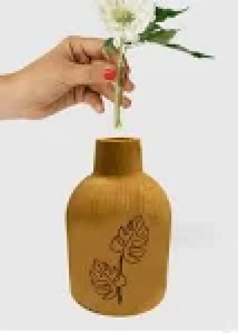 Joy Kitchen Ahşap Mini Vazo Ev Aksesuarı - Yaprak Desenli 12CM