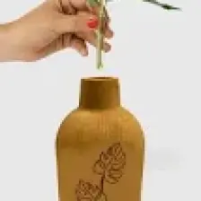 Joy Kitchen Ahşap Mini Vazo Ev Aksesuarı - Yaprak Desenli 12CM