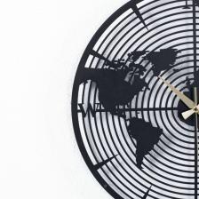Dünya Haritalı Metal Siyah Duvar Saati 1,5 Mm Kalınlık 50x50 Cm