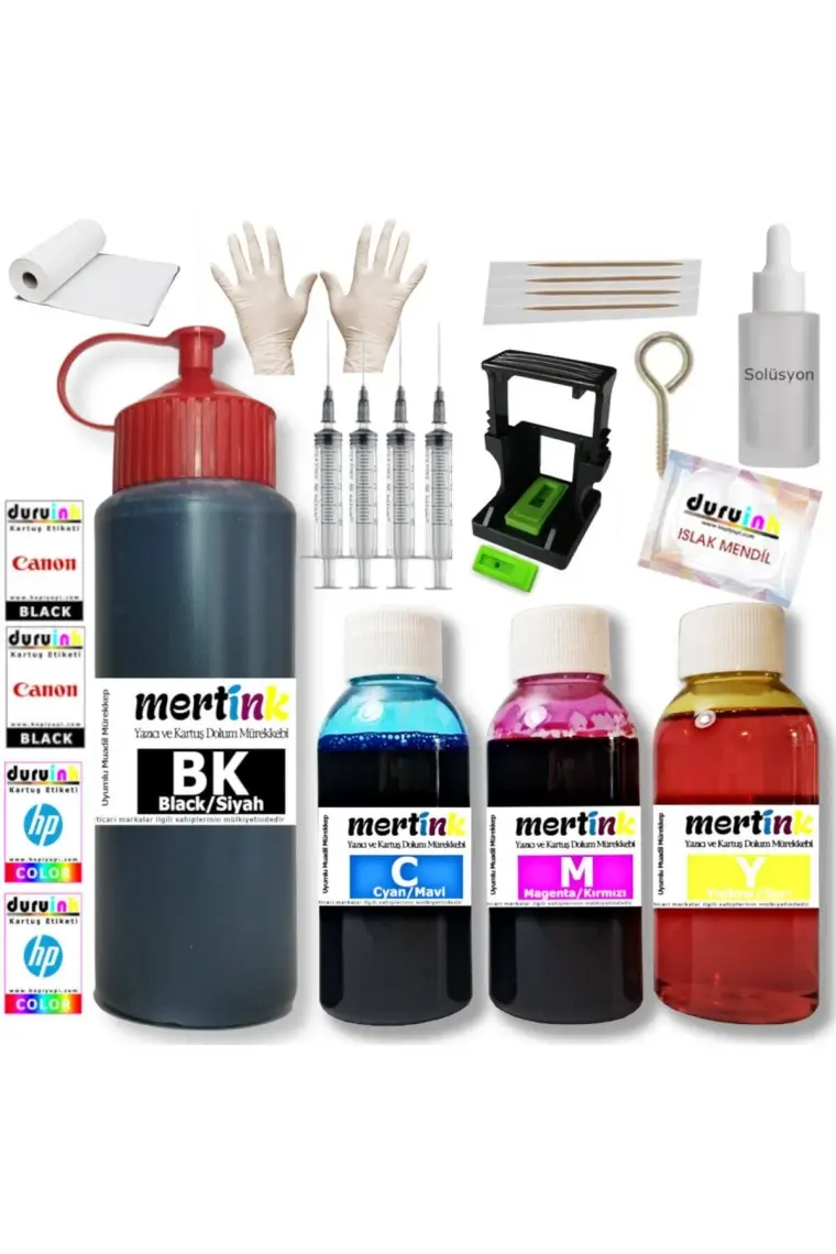 Mertink Hp Deskjet 2710-2721-305 Yazıcı Kartuş Dolum Seti 500ML SİYAH+3X100ML Renkli Mürekkep