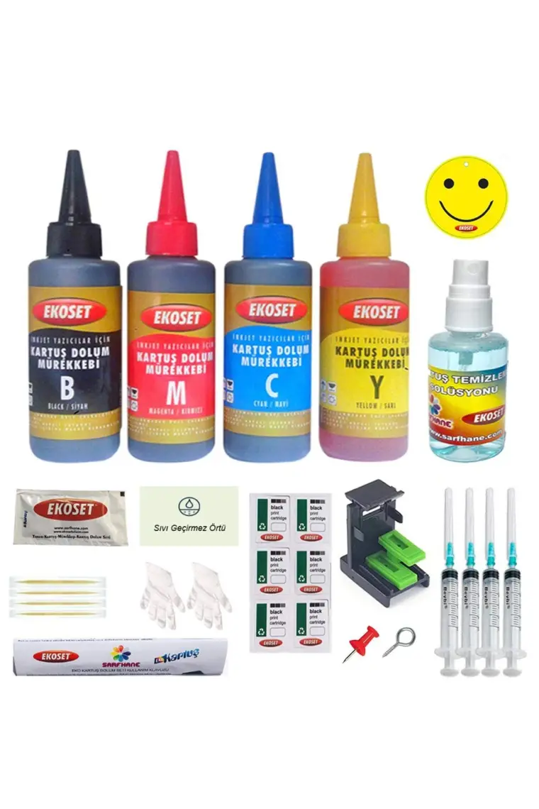Ekoset Canon E204 E304 E3140 E3340 E4240 uyumlu Kartuş dolum seti 40 Dolumluk PG46/CL56 uyumlu 4x100ml