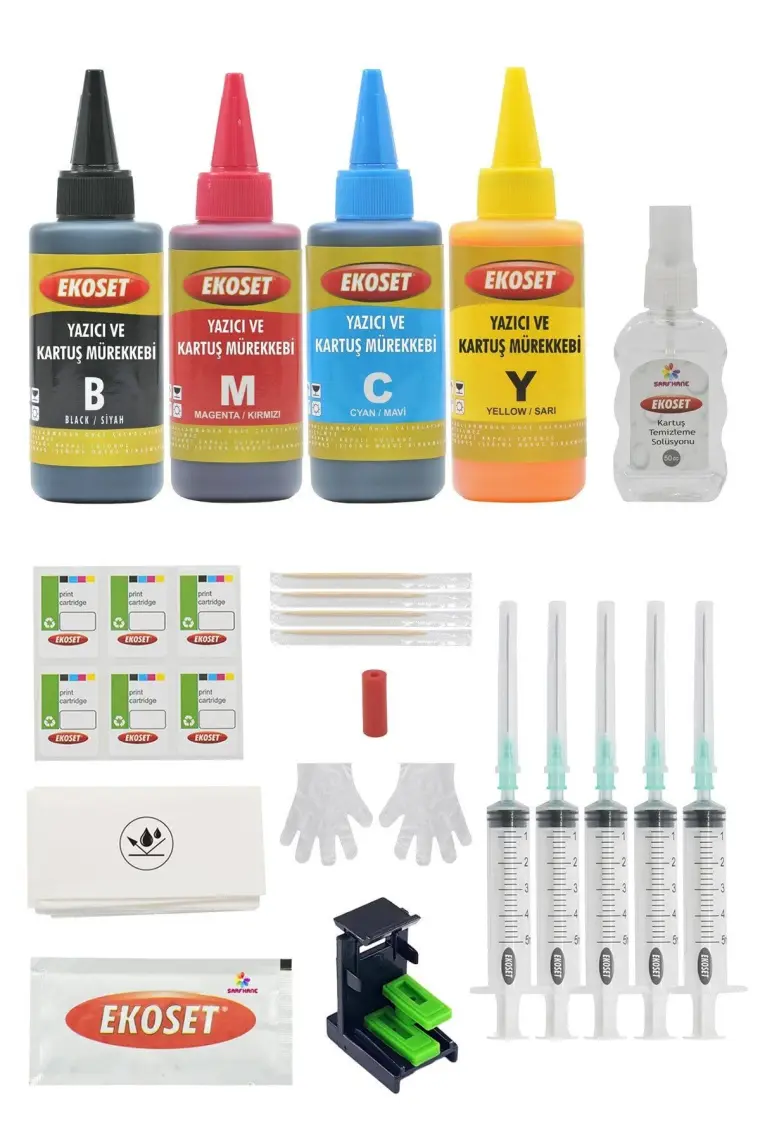 Ekoset Canon E204 E304 E3140 E3340 E4240 uyumlu Kartuş dolum seti 40 Dolumluk PG46/CL56 uyumlu 4x100ml