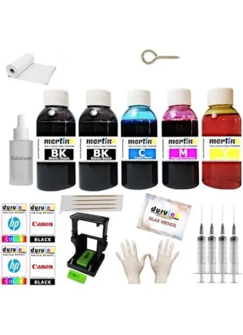 Mertink Hp F2179 F2180 F2185 (21 22) Kartuş Dolum Seti  5 Li Set 5X100ML Mürekkep