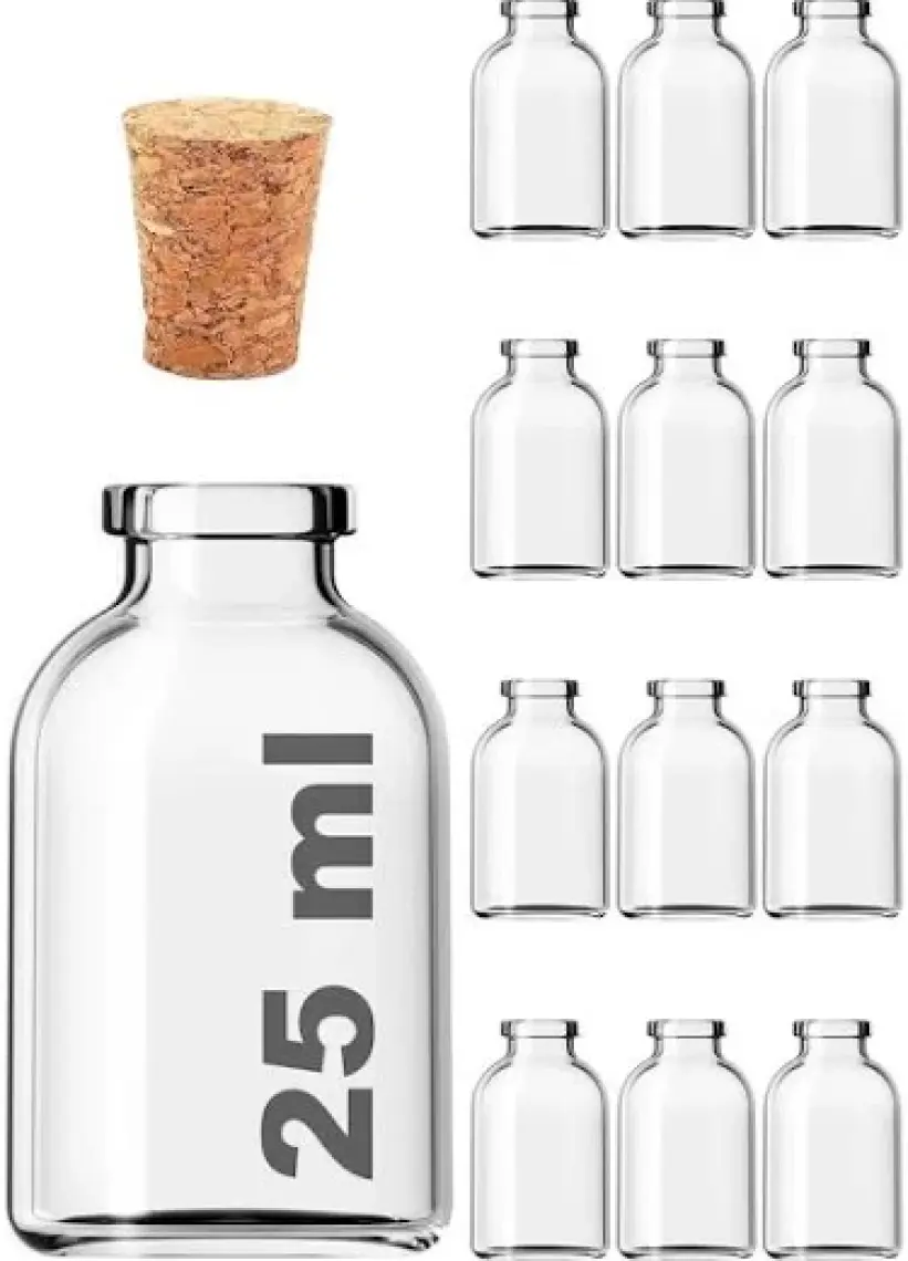 Afracam 25 cc Şeffaf Penisilin Mantar Tıpalı 25 ml Düğün, Kına, Nişan, Kolonya Şişesi Cam Şişe 12 Adet