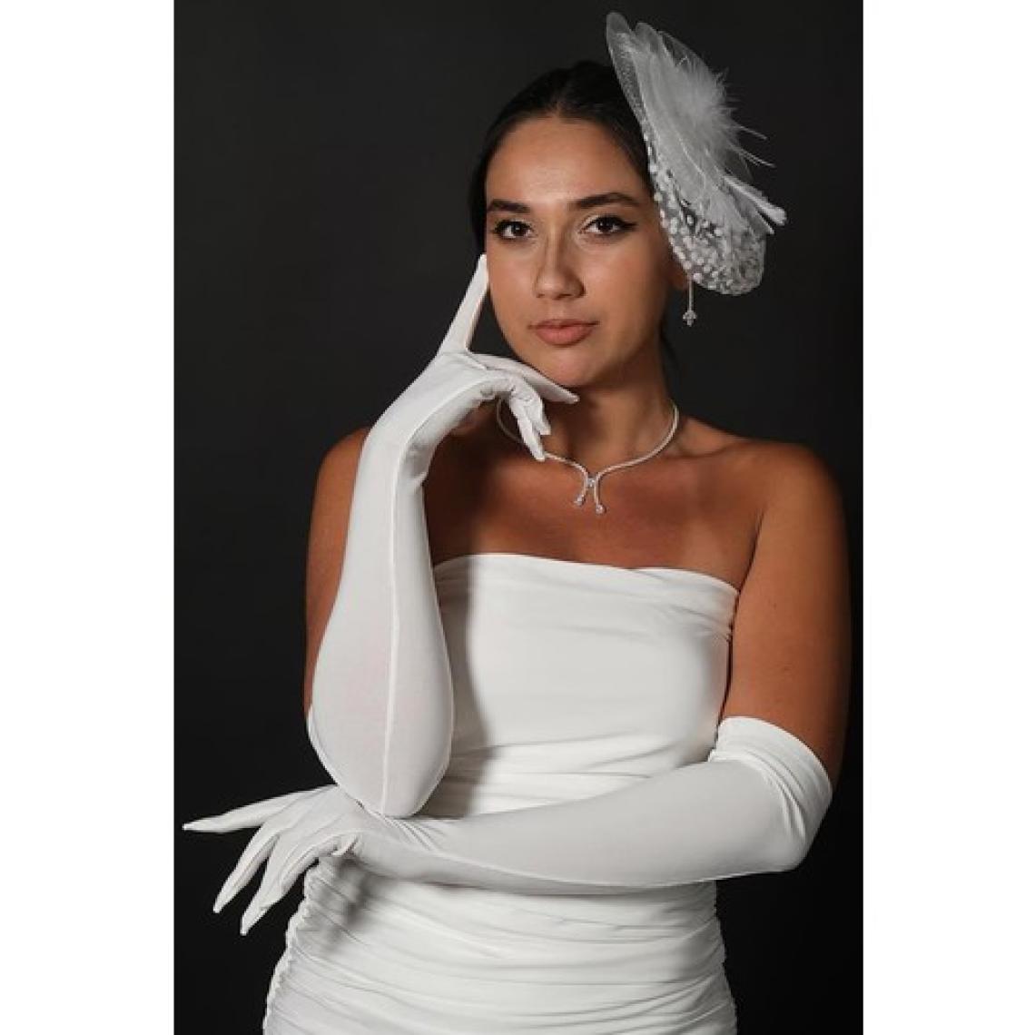 Hayalperest Boncuk Likralı Sendi Kumaş Uzun Eldiven ve Vualet Nikah Şapkası