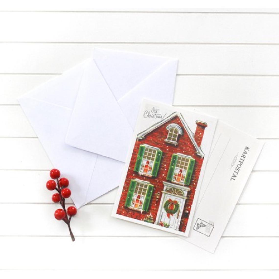 10lu yılbaşı kartpostal-zarf seti, kırmızı ev