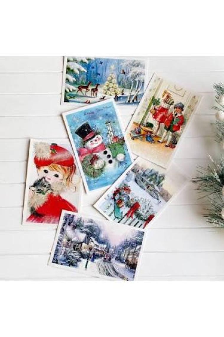 12li Simli Kartpostal Seti, Yılbaşı, Kırmızı Ev ve Kardan Adam