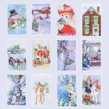12li Simli Kartpostal Seti, Yılbaşı, Kırmızı Ev ve Kardan Adam