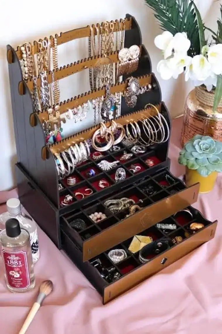 Design Otto Diamond Large Organizer Kozmetik Makyaj Kolye Küpe Yüzük Takı Kutusu Düzenleyici