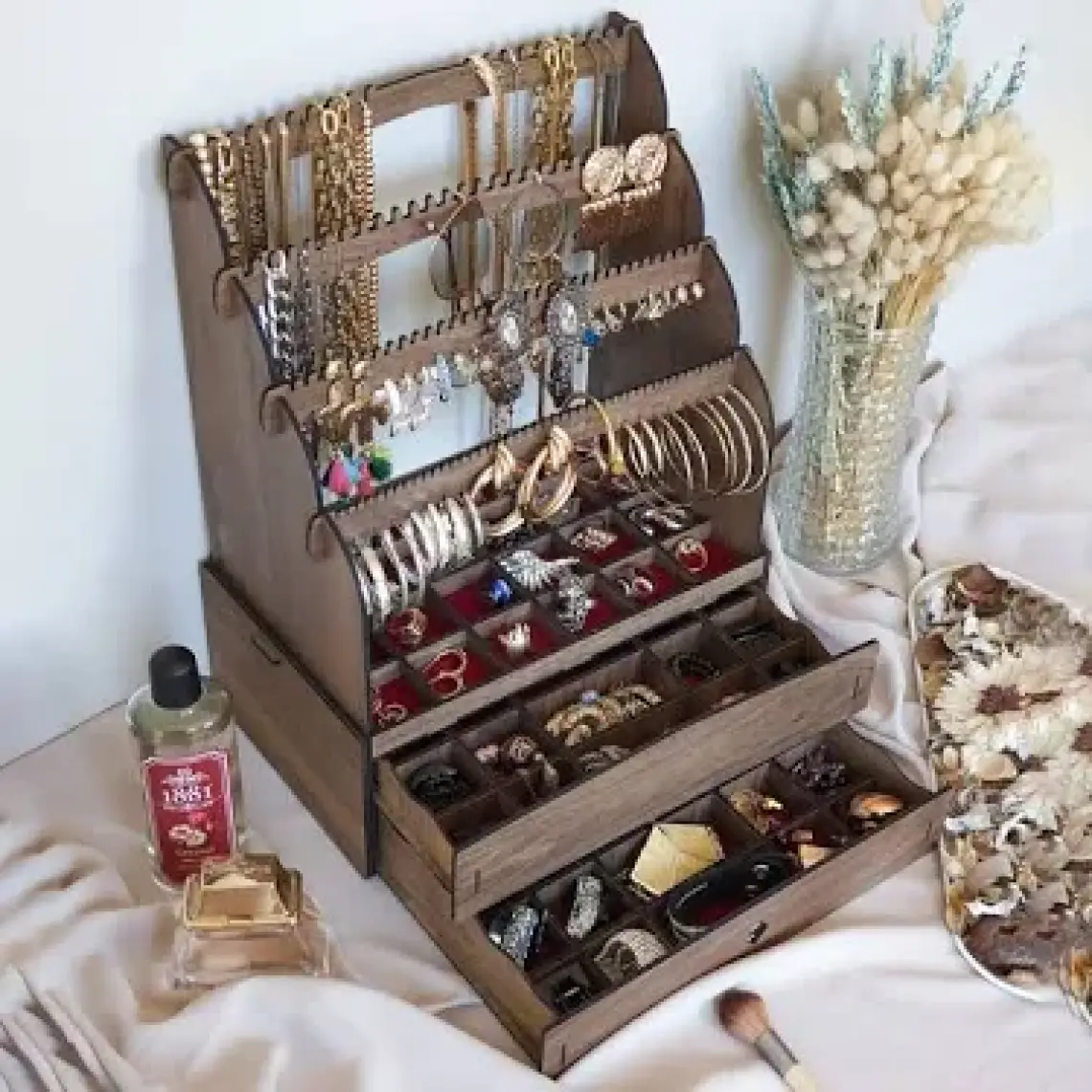 Design Otto Diamond Large Organizer Kozmetik Makyaj Kolye Küpe Yüzük Takı Kutusu Düzenleyici