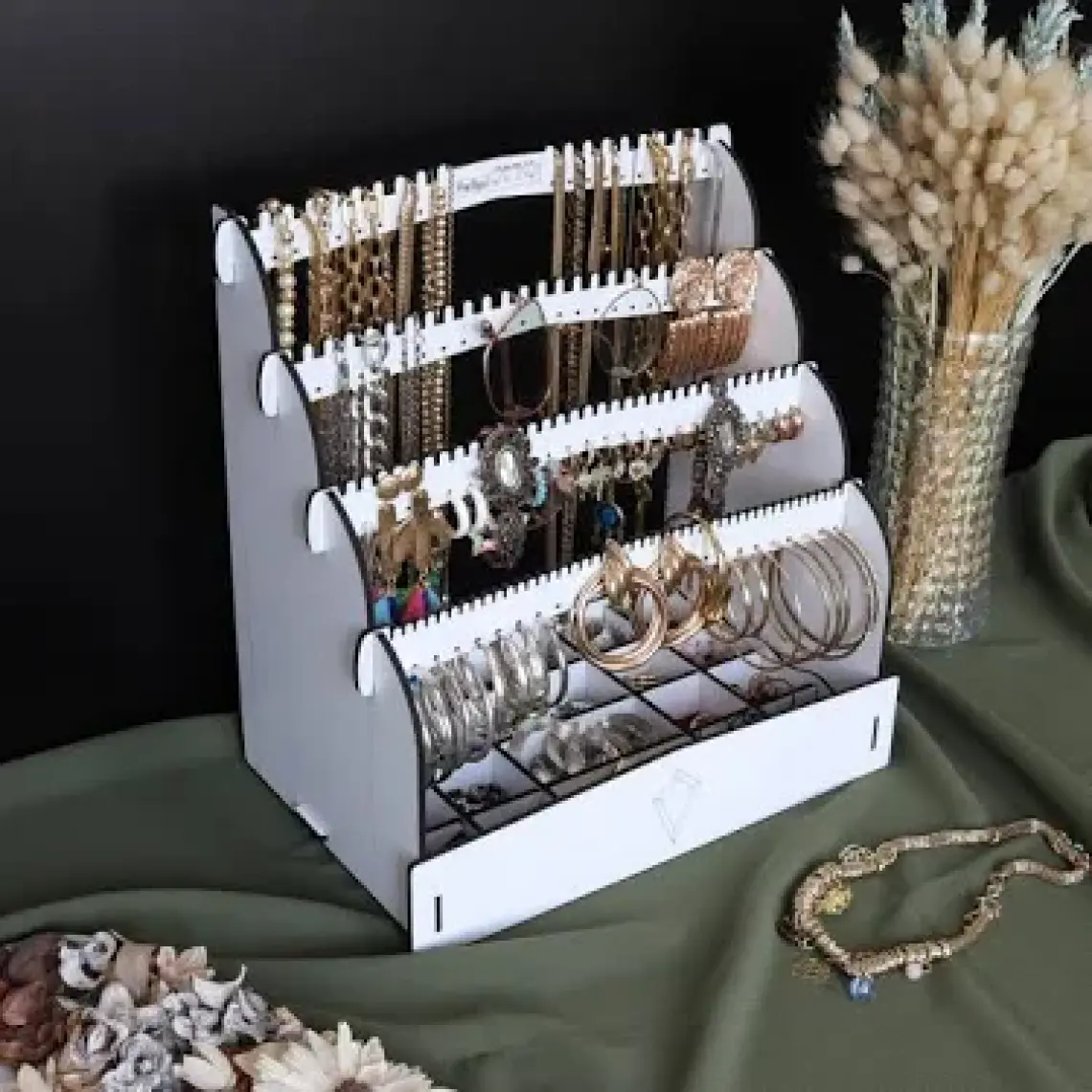 Design Otto Diamond Small Organizer Kozmetik Makyaj Kolye Küpe Yüzük Takı Kutusu Düzenleyici