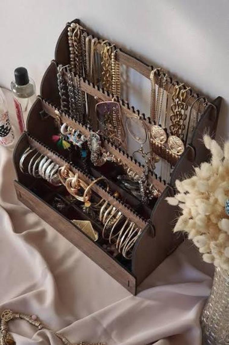 Design Otto Diamond Small Organizer Kozmetik Makyaj Kolye Küpe Yüzük Takı Kutusu Düzenleyici