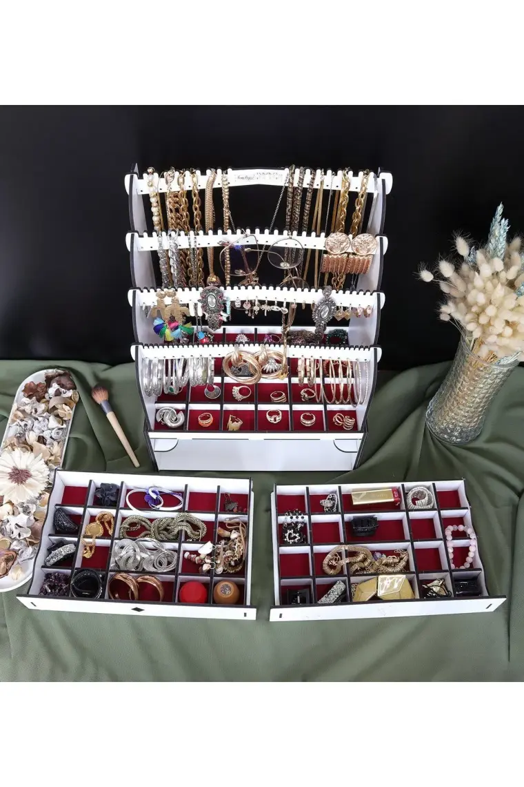 Design Otto Diamond Large Organizer Kozmetik Makyaj Kolye Küpe Yüzük Takı Kutusu Düzenleyici