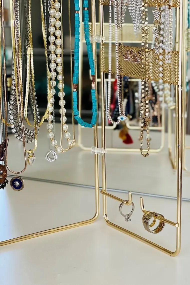 Tekno-tel Takı Aksesuar Standı Dekoratif Organizer Gold EG210