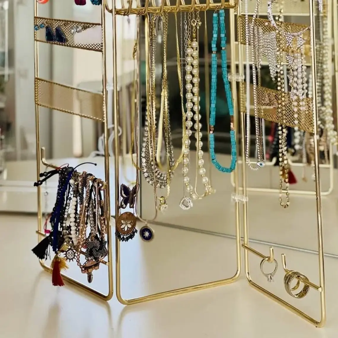 Tekno-tel Takı Aksesuar Standı Dekoratif Organizer Gold EG210