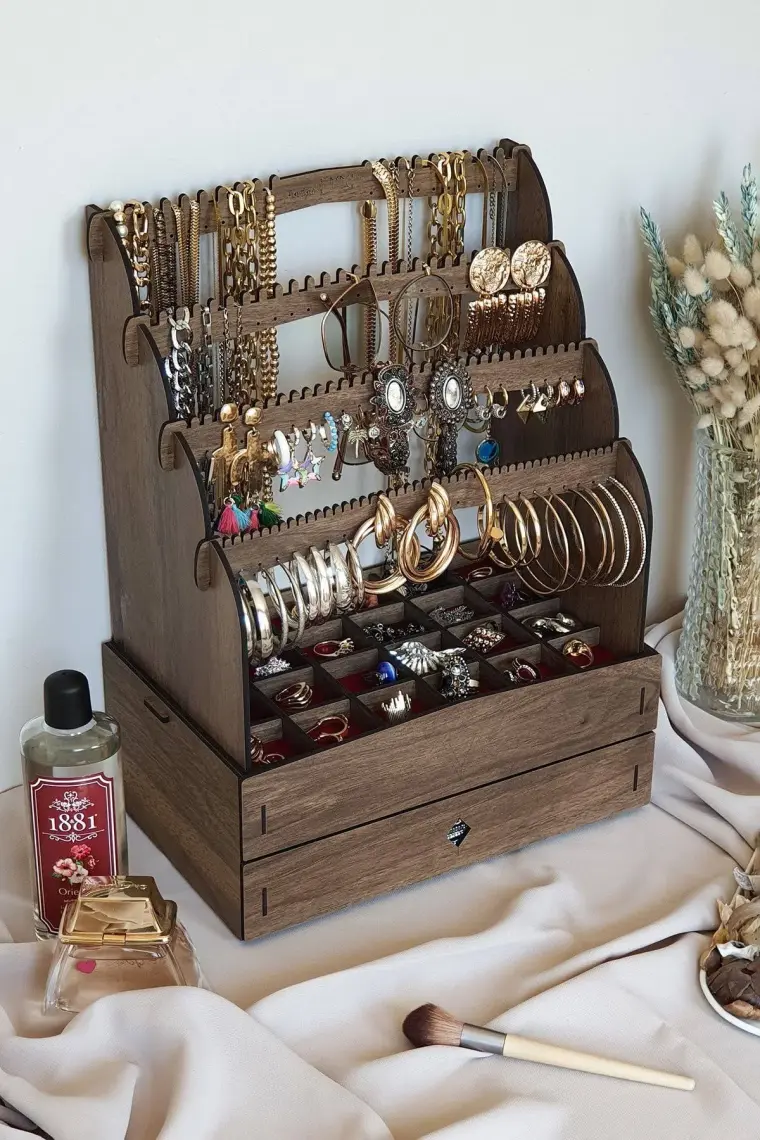 Design Otto Diamond Large Organizer Kozmetik Makyaj Kolye Küpe Yüzük Takı Kutusu Düzenleyici