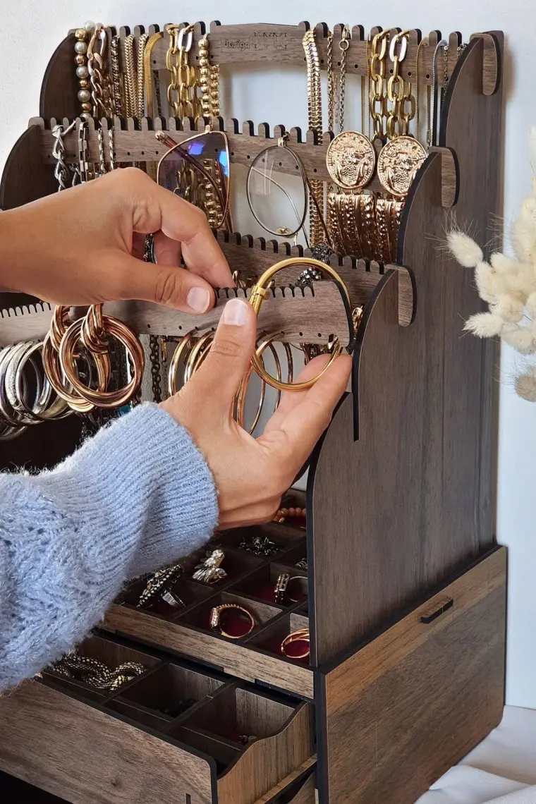 Design Otto Diamond Large Organizer Kozmetik Makyaj Kolye Küpe Yüzük Takı Kutusu Düzenleyici
