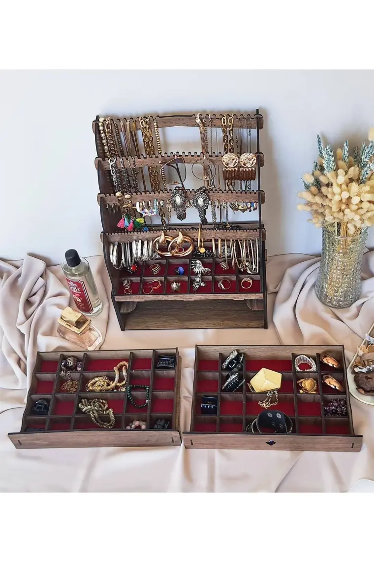Design Otto Diamond Large Organizer Kozmetik Makyaj Kolye Küpe Yüzük Takı Kutusu Düzenleyici