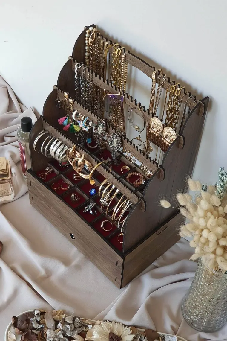 Design Otto Diamond Large Organizer Kozmetik Makyaj Kolye Küpe Yüzük Takı Kutusu Düzenleyici