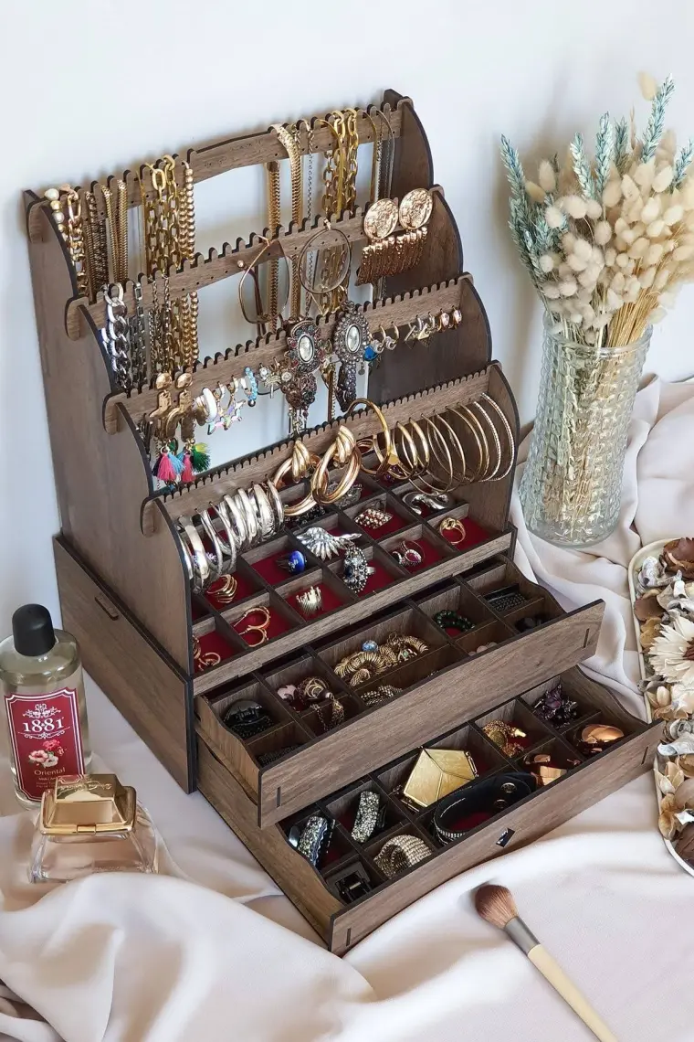 Design Otto Diamond Large Organizer Kozmetik Makyaj Kolye Küpe Yüzük Takı Kutusu Düzenleyici