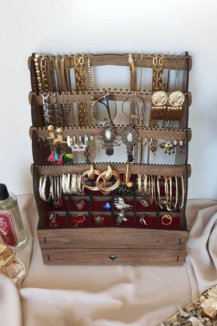 Design Otto Diamond Large Organizer Kozmetik Makyaj Kolye Küpe Yüzük Takı Kutusu Düzenleyici