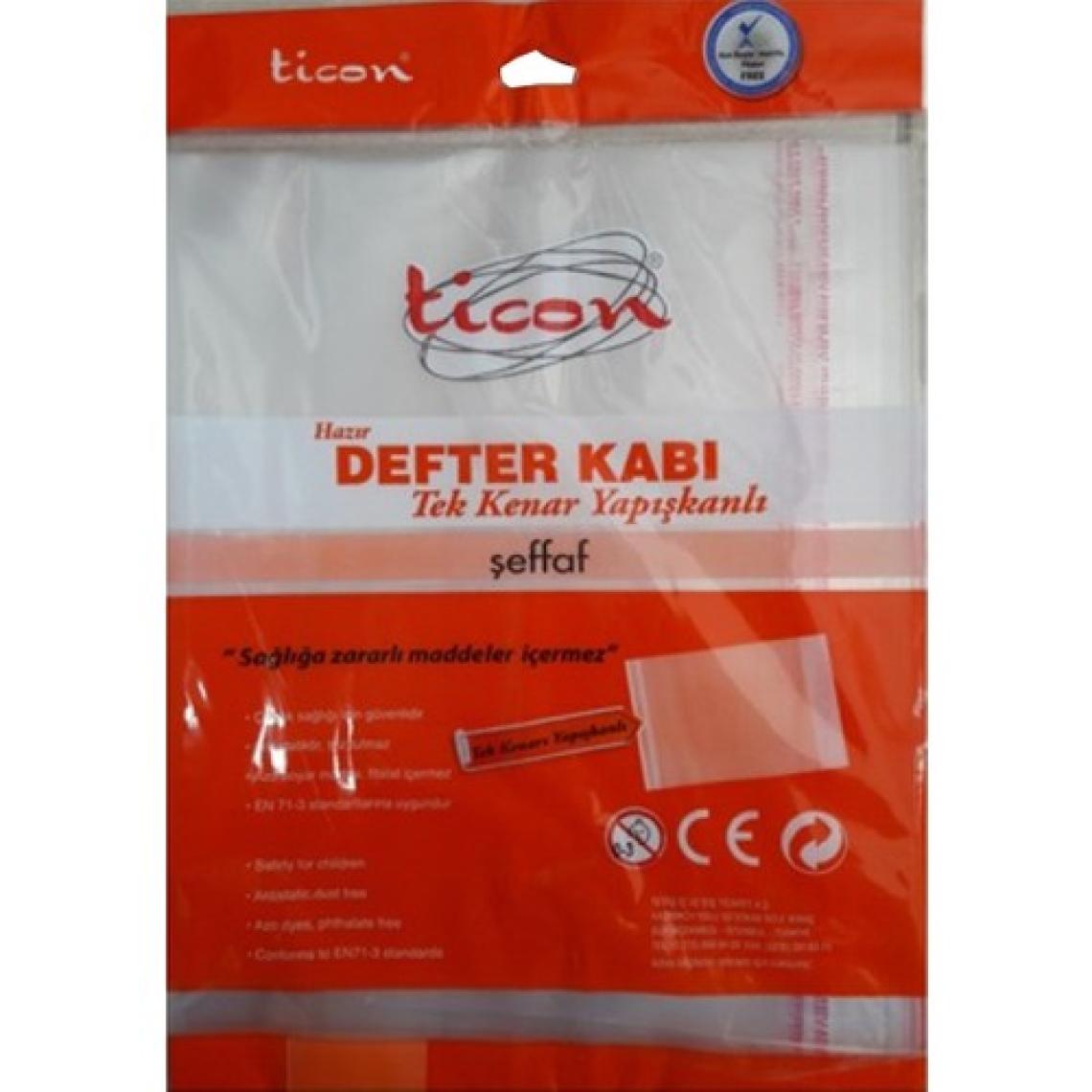 Ticon Hazır Defter Kabı Tek Kenar Yapışkan Şeffaf 10 Lu (1 Paket 10 Adet)