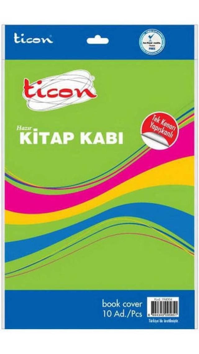 Ticon Hazır Kitap Kabı Tek Kenar Yapışkan Yeşil 10 Lu (1 Paket 10 Adet)
