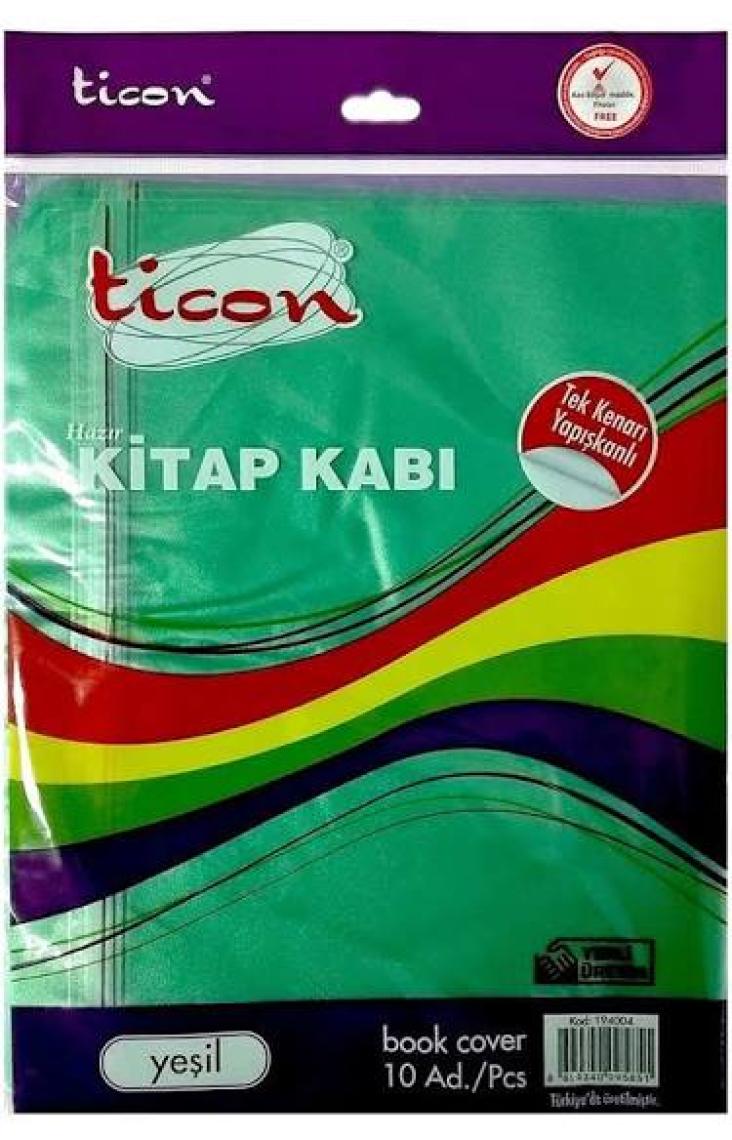 Ticon Hazır Kitap Kabı Tek Kenar Yapışkan Yeşil 10 Lu (1 Paket 10 Adet)