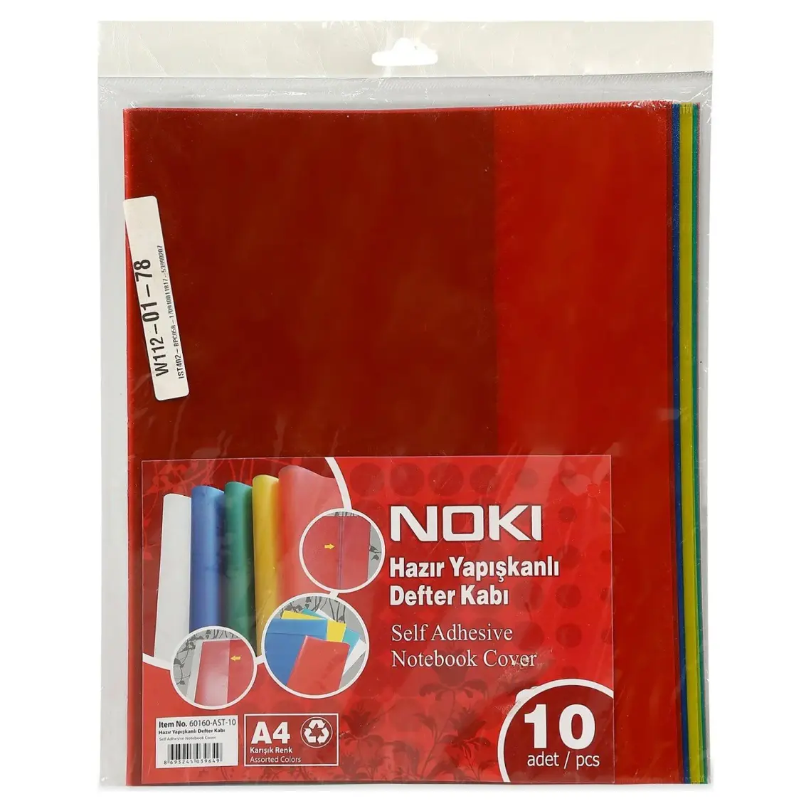 Noki Hazır Yapışkanlı A5(Küçük Boy) Defter Kabı Renkli 10'lu 60165-AST-10