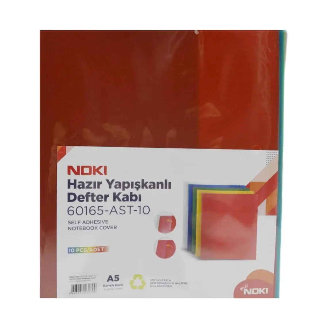 Noki Hazır Yapışkanlı A5(Küçük Boy) Defter Kabı Renkli 10'lu 60165-AST-10