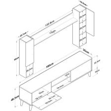 Rani A9 Duvar Raflı Tv Ünitesi Kitaplıklı Tv Sehpası Duvara Monte Raflı Modern Ayaklı 180 cm Minyatür Ceviz M27