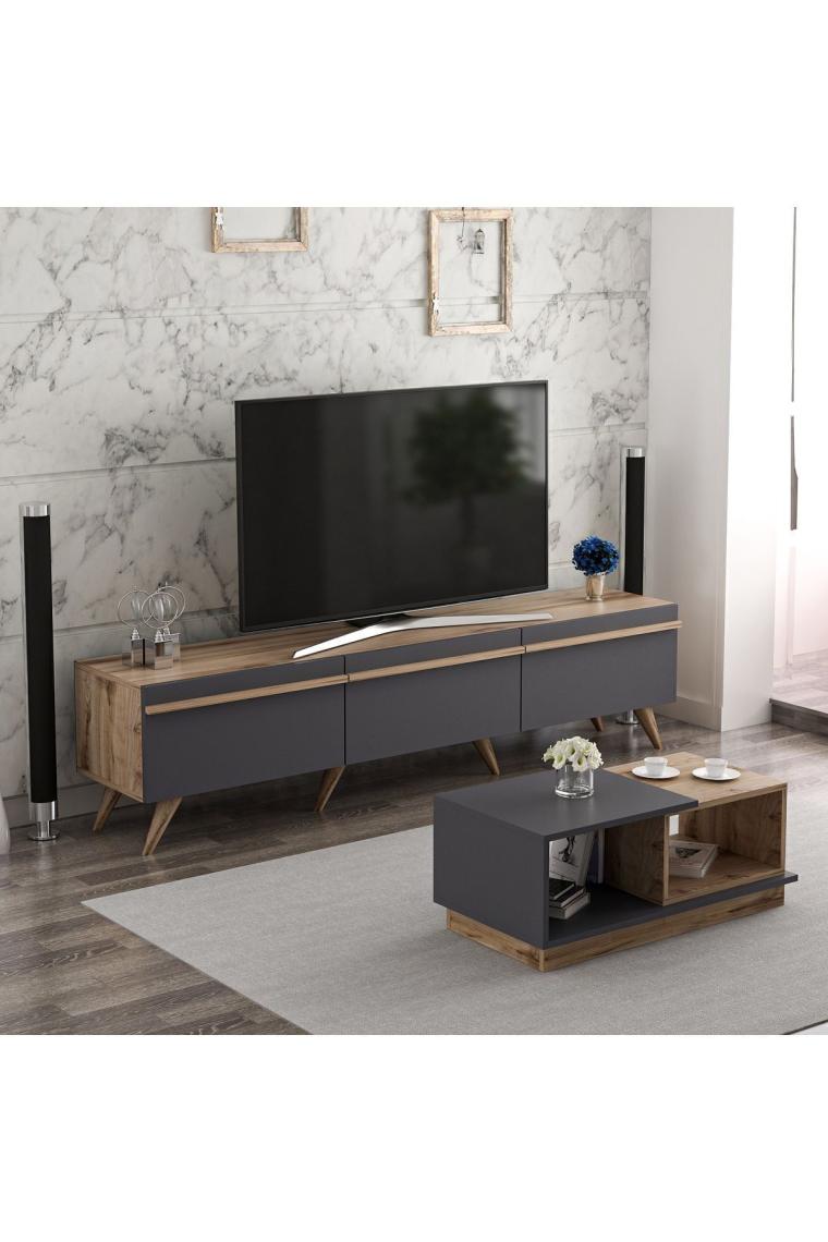 İnarch Dizayn Amsterdam Tv Ünitesi Concept Orta Sehpa Takım Antrasit/Kilim