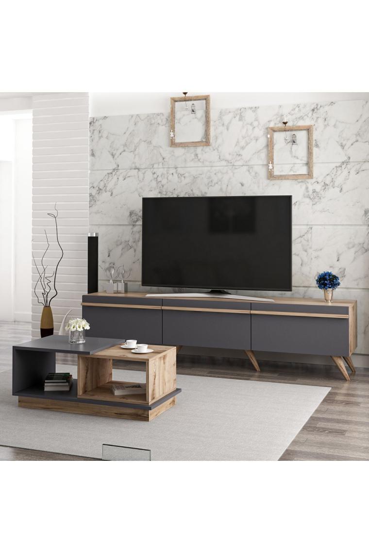 İnarch Dizayn Amsterdam Tv Ünitesi Concept Orta Sehpa Takım Antrasit/Kilim
