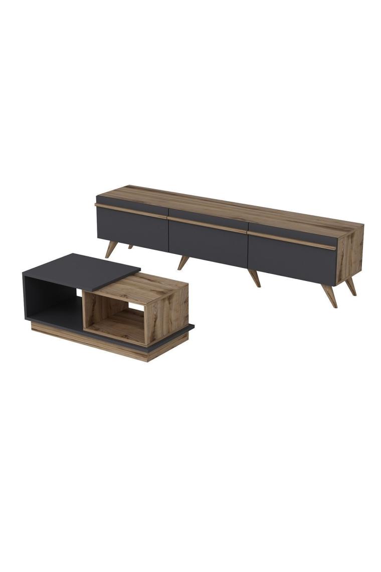 İnarch Dizayn Amsterdam Tv Ünitesi Concept Orta Sehpa Takım Antrasit/Kilim