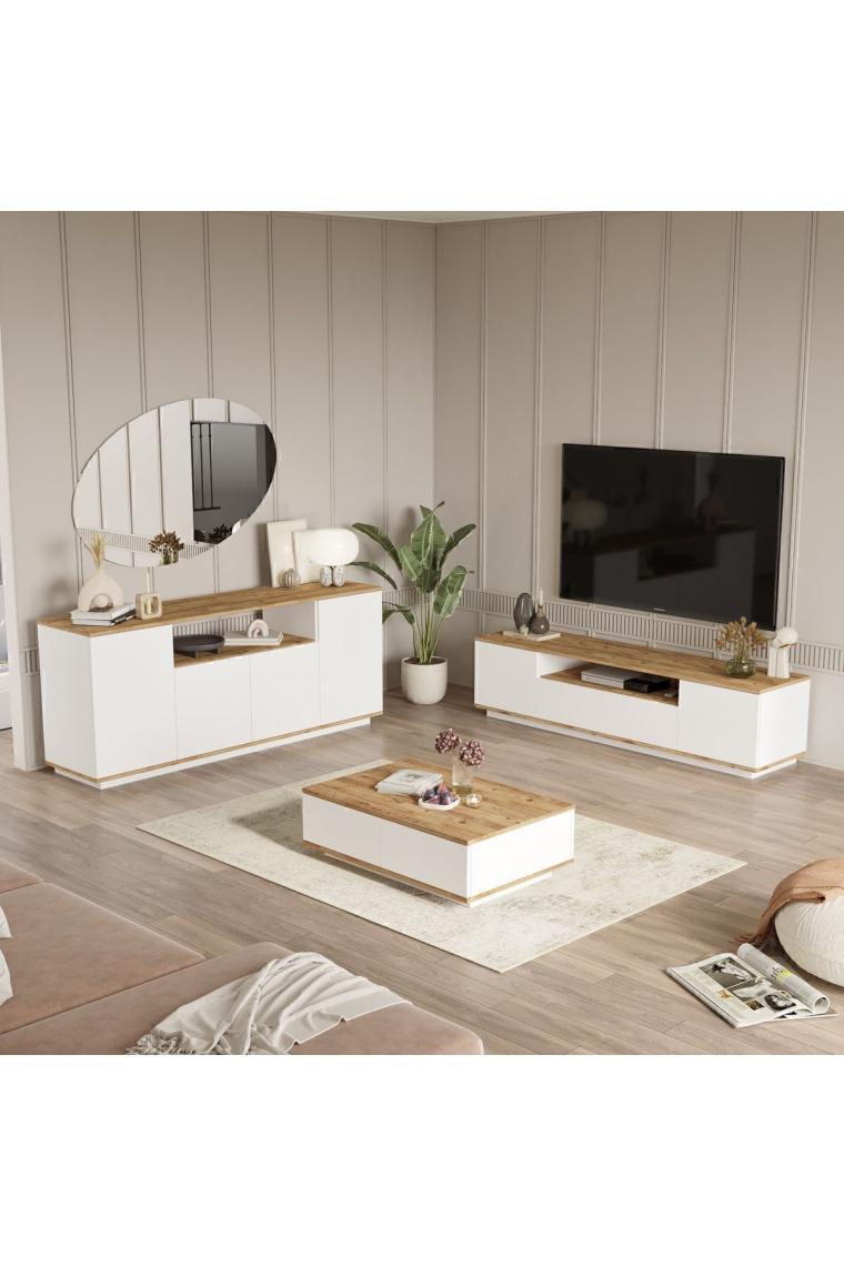 Yurudesign Future Tv Ünitesi Orta Sehpa Konsol 3'lü Set Çam-Beyaz FR18-AW