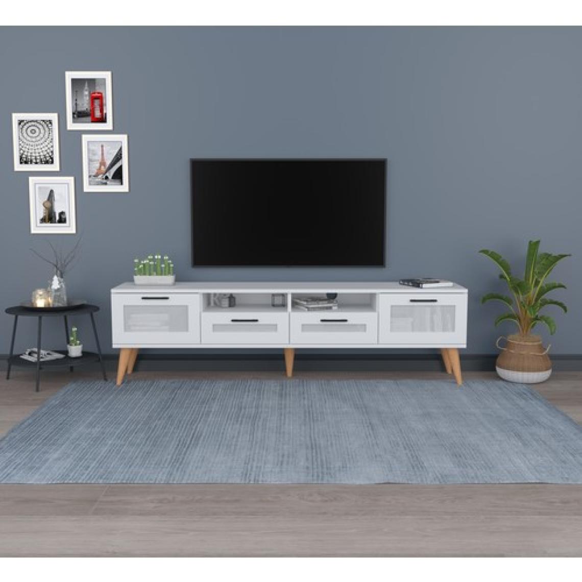 Avanos Ahşap Ayaklı 180 cm Beyaz Tv Ünitesi