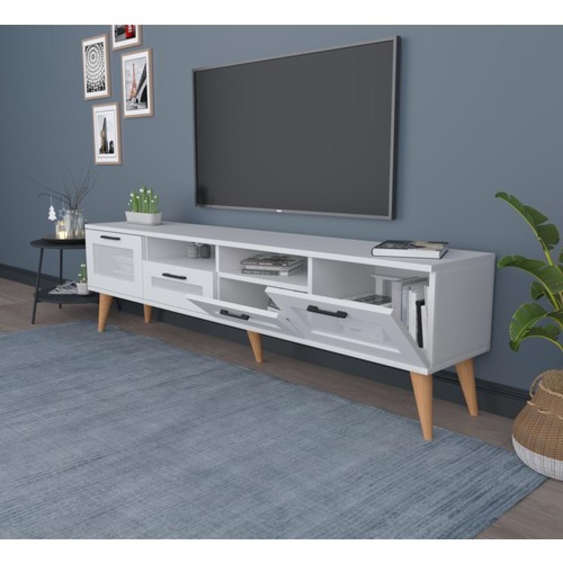 Avanos Ahşap Ayaklı 180 cm Beyaz Tv Ünitesi