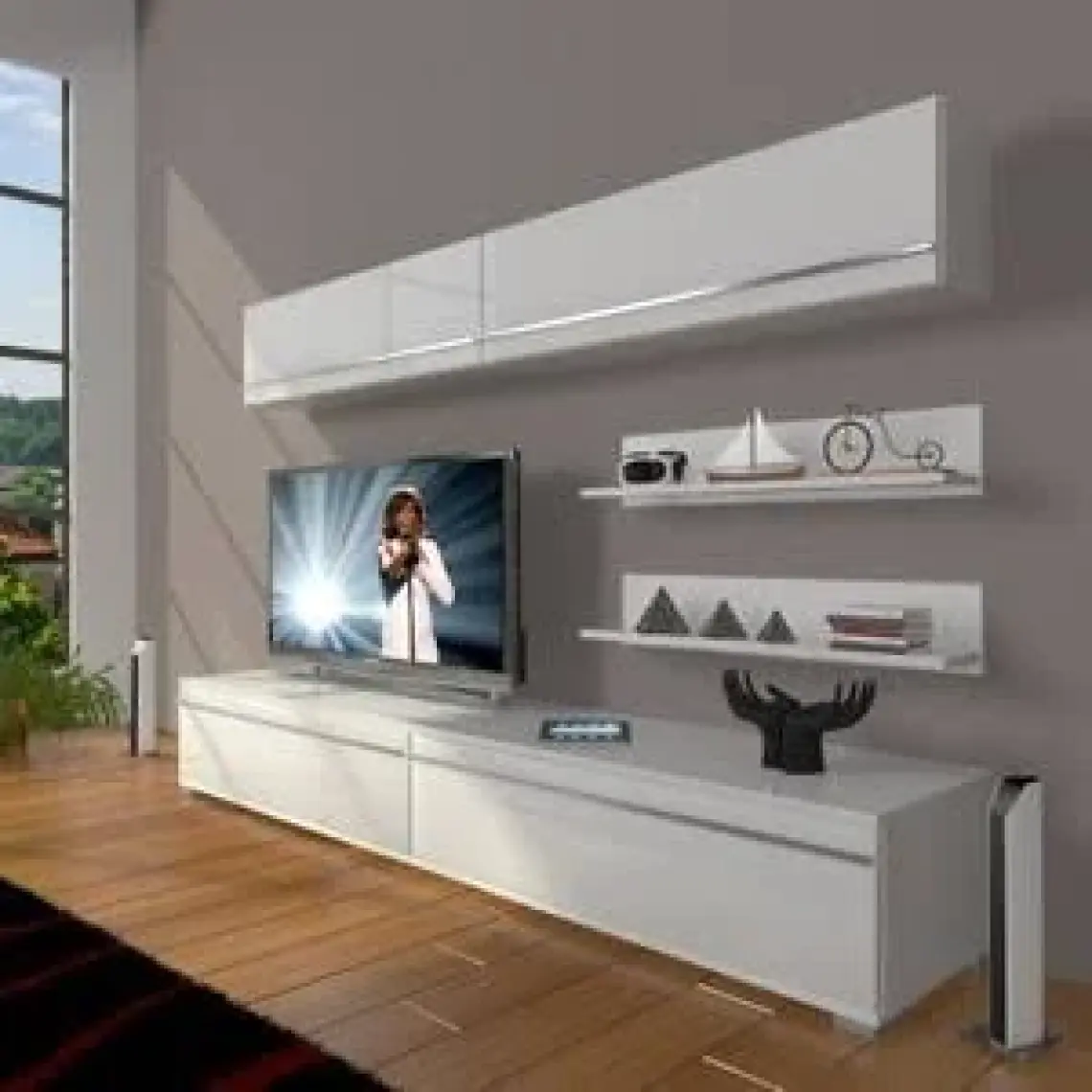 Decoraktiv Eko 5 Mdf Std Tv Ünitesi Tv Sehpası Parlak Beyaz