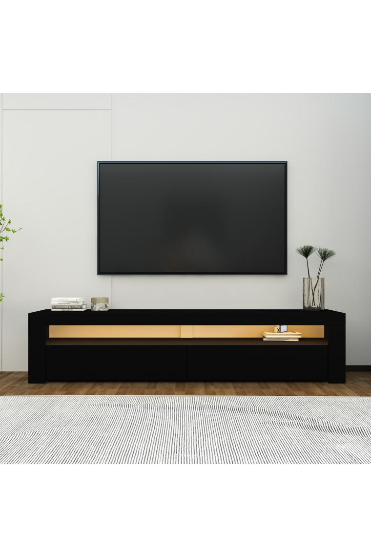 İnarch Dizayn Batı LED Işıklı 2 Kapaklı Tv Ünitesi Tv Sehpası Ahşap Siyah