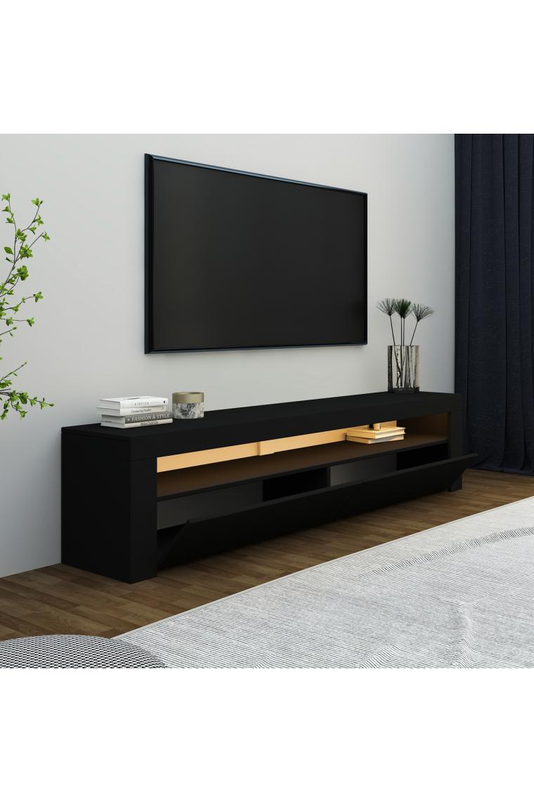 İnarch Dizayn Batı LED Işıklı 2 Kapaklı Tv Ünitesi Tv Sehpası Ahşap Siyah