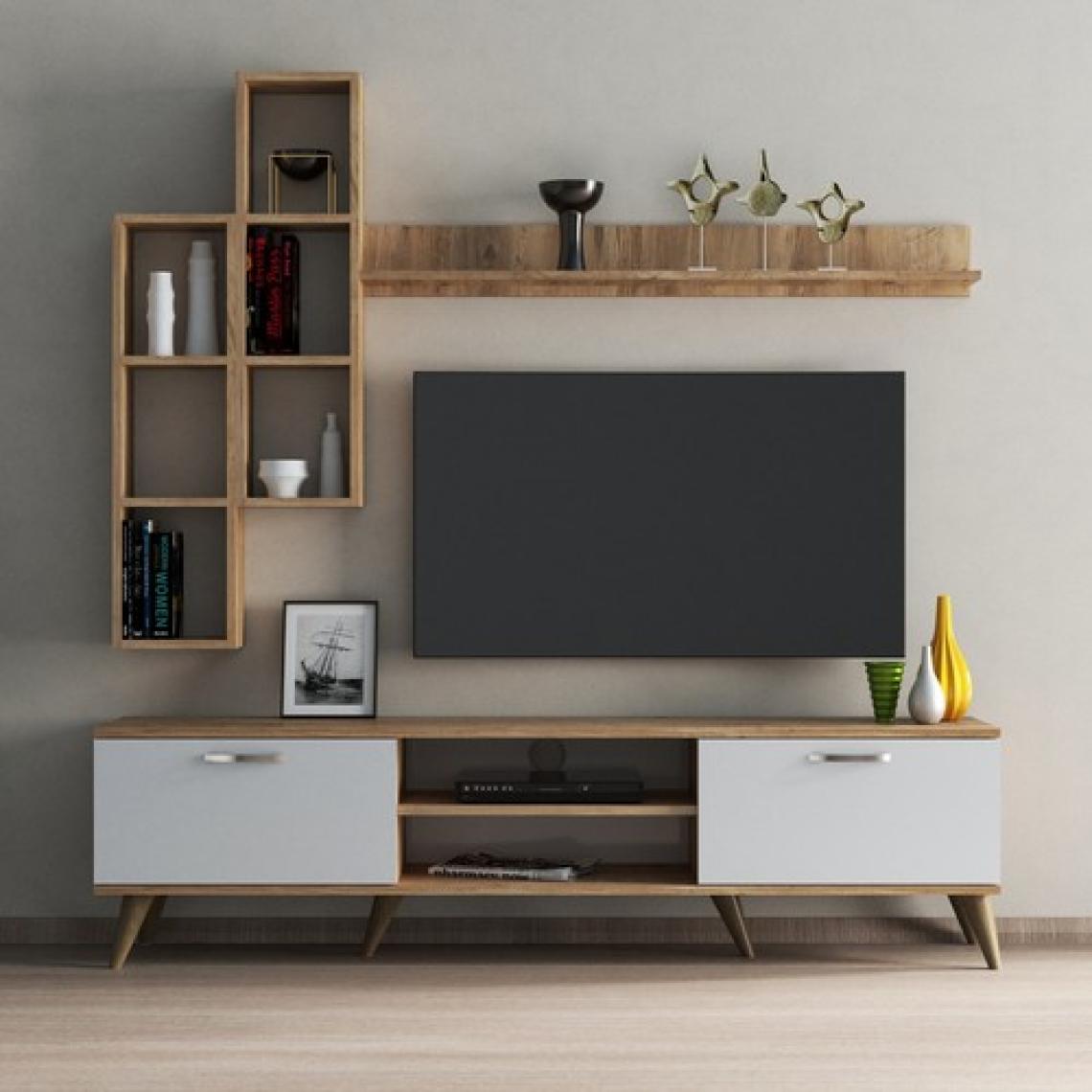 Tanmob Mega 180'li Kitaplıklı Raflı Tv Ünitesi Çam-Beyaz  - TVU0303