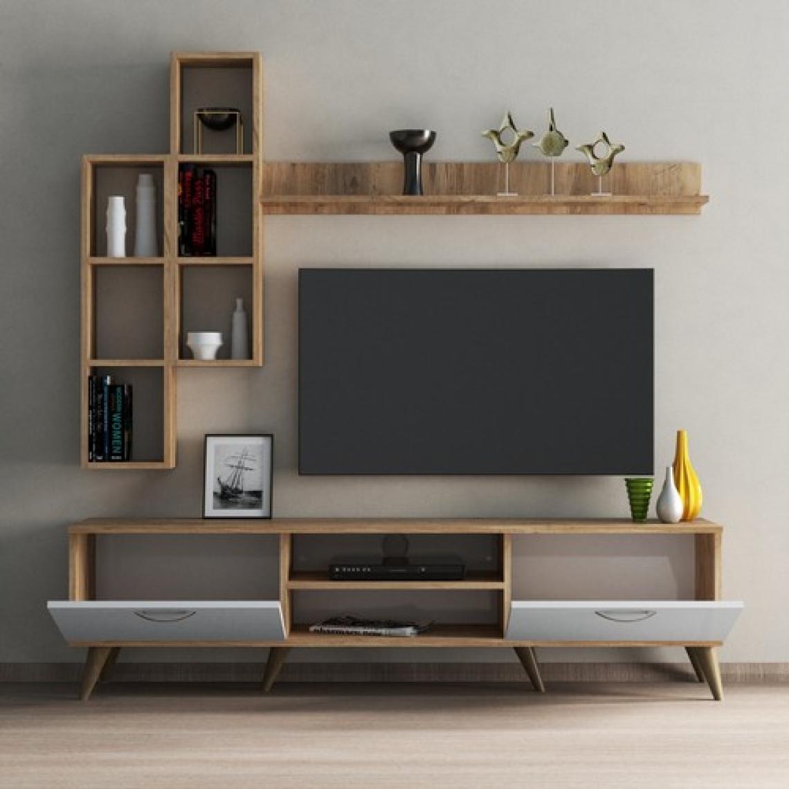 Tanmob Mega 180'li Kitaplıklı Raflı Tv Ünitesi Çam-Beyaz  - TVU0303