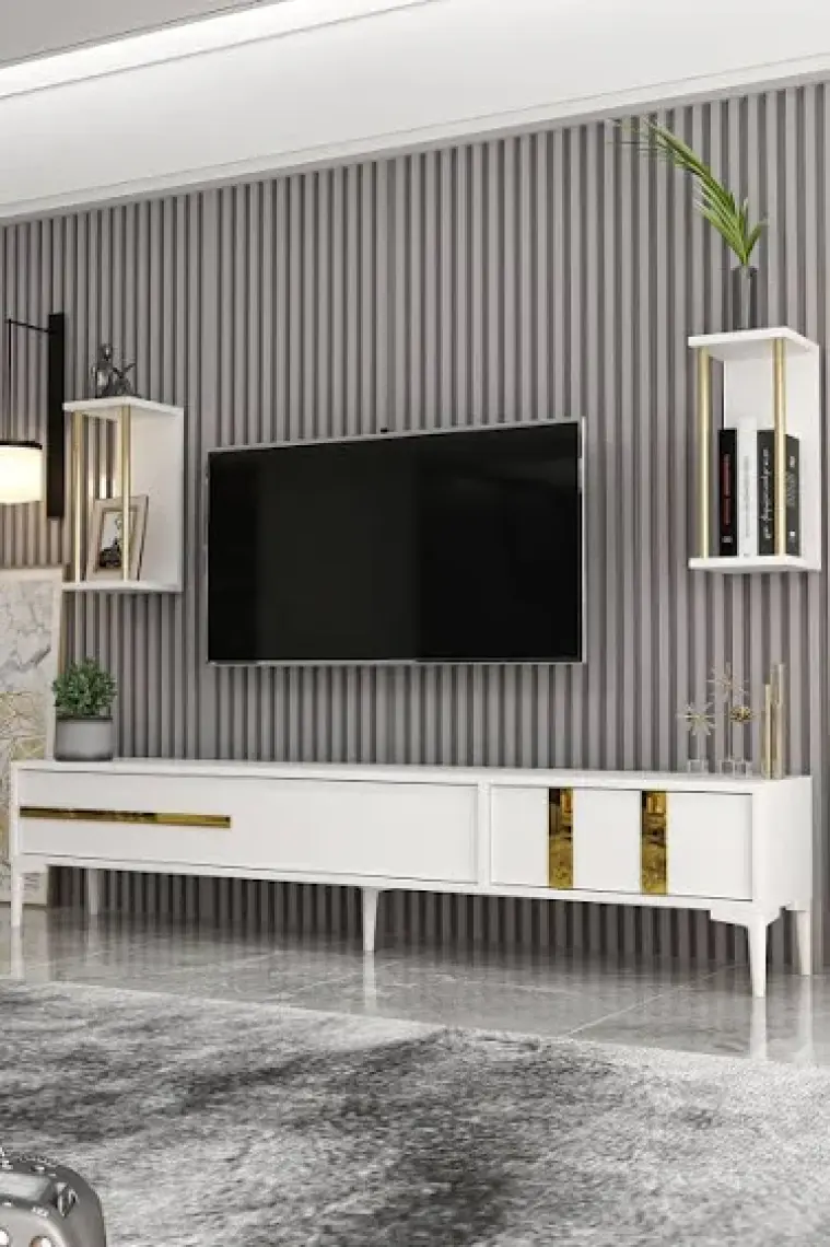 Givayo Wood's Givayo Mobilya Lükens Tv Ünitesi Beyaz Gold 180 cm