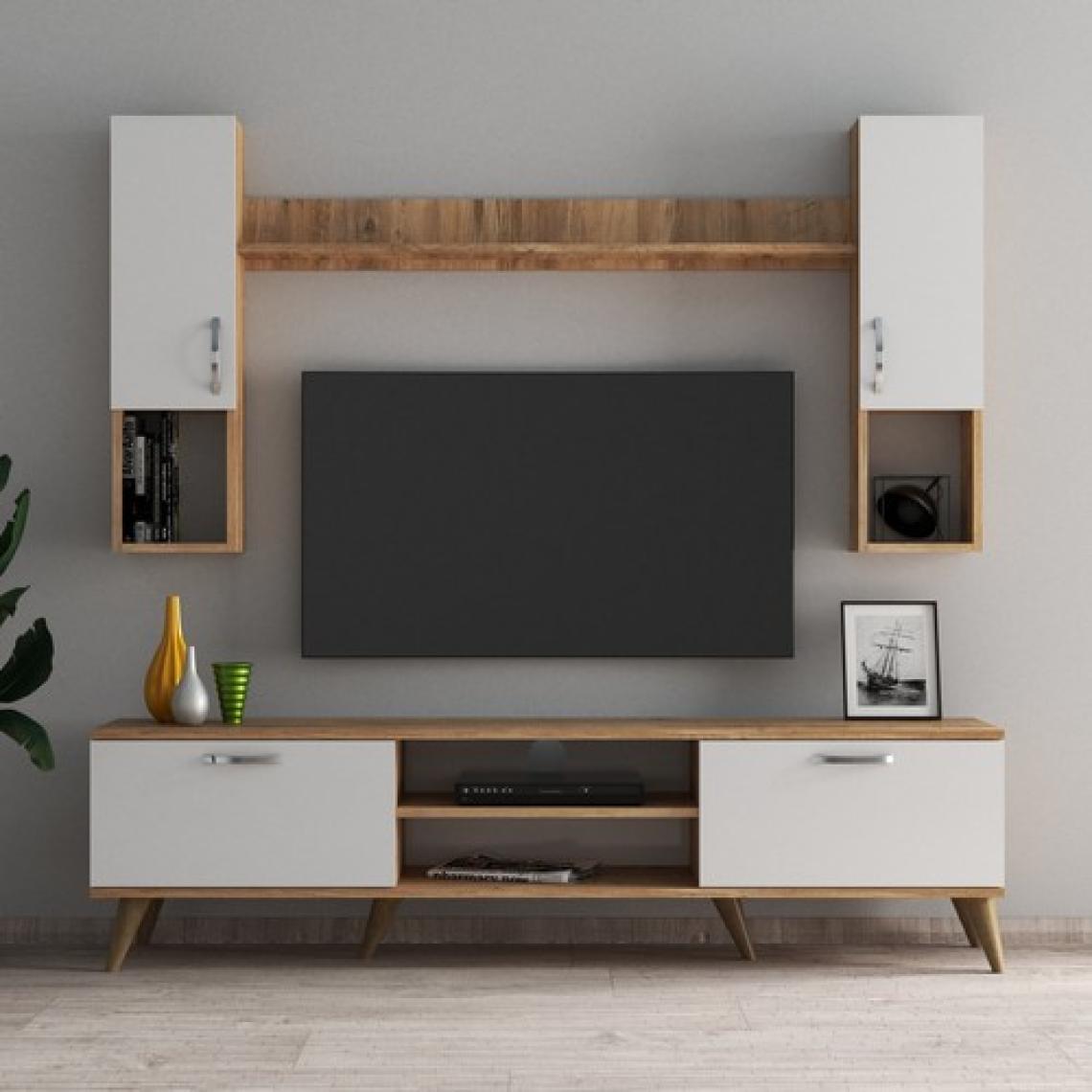 Tanmob Mega 180'li Kapaklı Raflı Tv Ünitesi Çam Beyaz - TVU0203