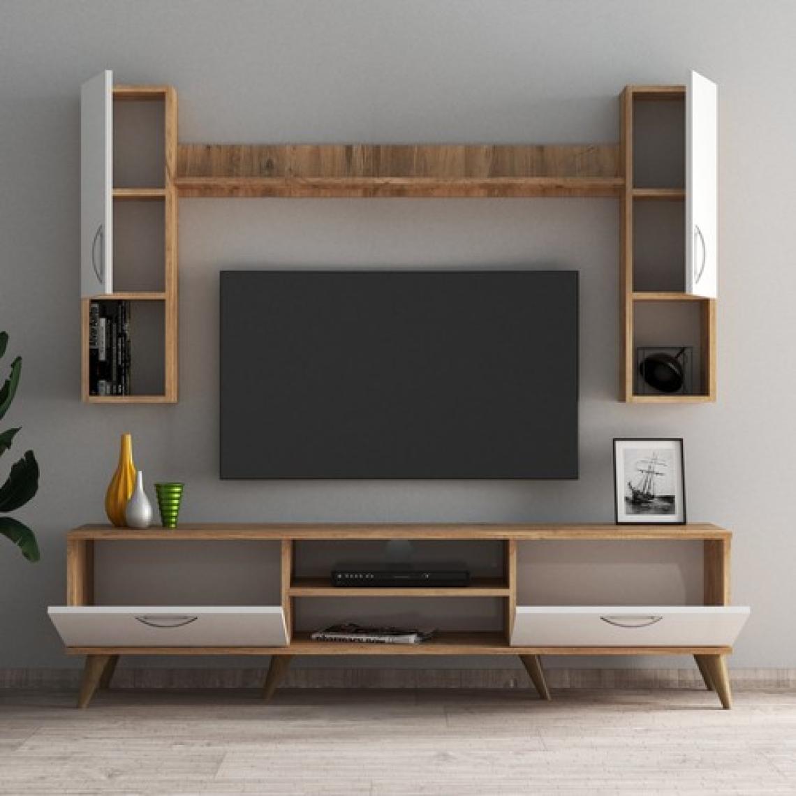 Tanmob Mega 180'li Kapaklı Raflı Tv Ünitesi Çam Beyaz - TVU0203