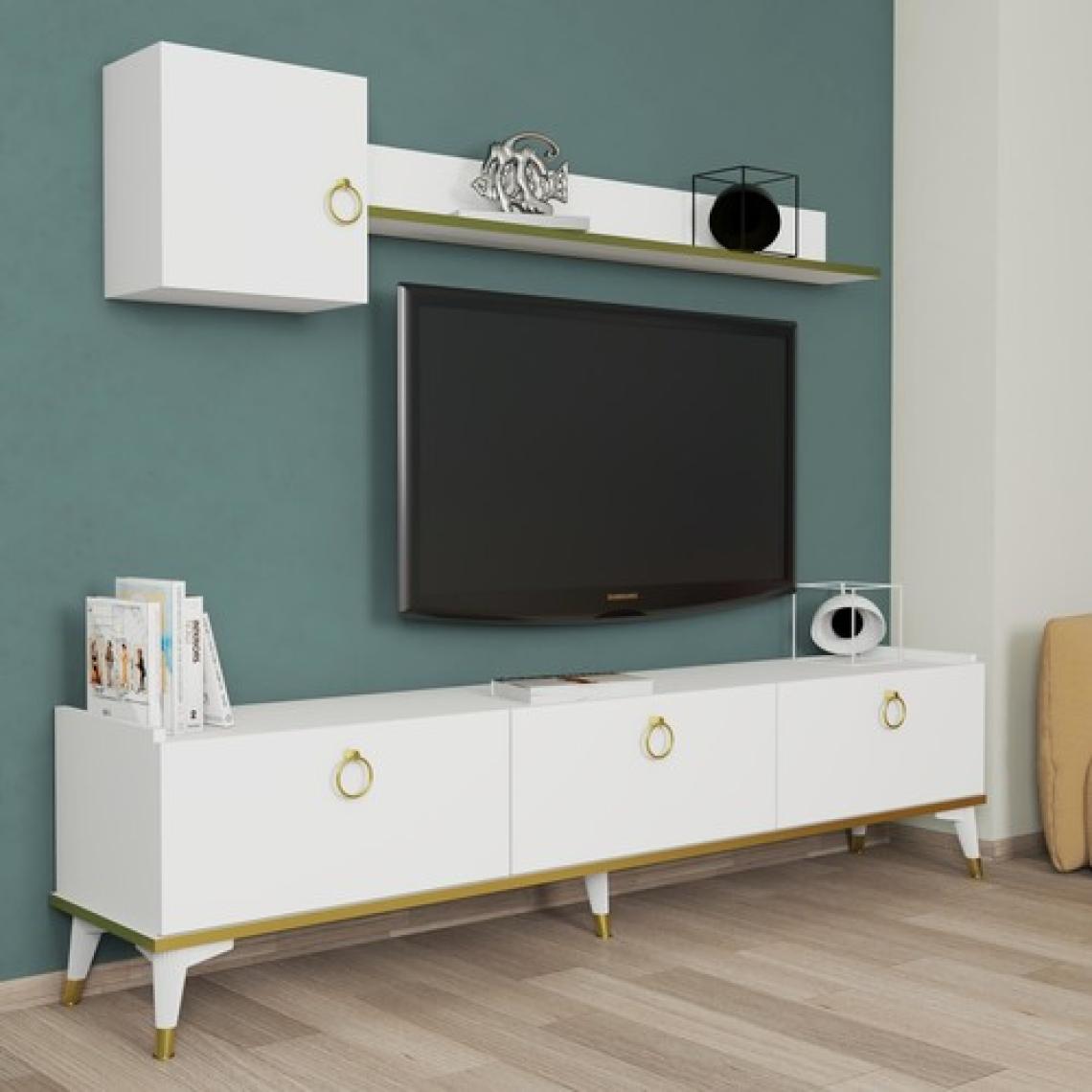 Bimossa E4510 Vesta Tv Ünitesi Beyaz Gold Detaylı