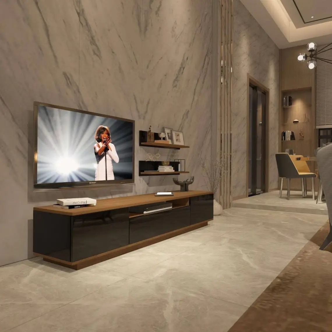 Decoraktiv Trendstyle 4s Mdf Tv Ünitesi Tv Sehpası Ceviz Siyah