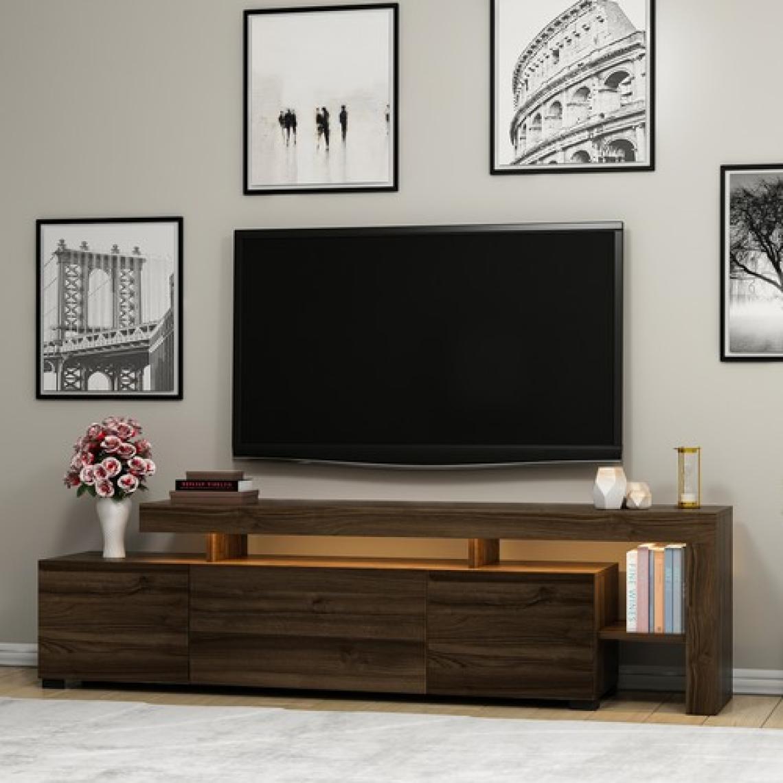 İnarch Dizayn Beliz Ceviz Renk Işıklı Tv Ünitesi