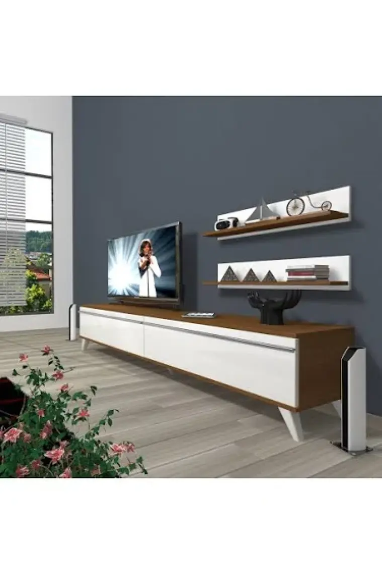 Decoraktiv Eko 4 Mdf Std Retro Tv Ünitesi Tv Sehpası Ceviz Beyaz