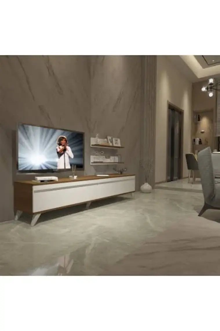 Decoraktiv Eko 4 Mdf Std Retro Tv Ünitesi Tv Sehpası Ceviz Beyaz